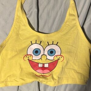ROMWE Yellow Cartoon Face Crop Top